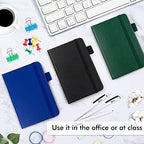 feela 15 Pack Pocket Small Notebooks Bulk, Mini Cute Notepads Hardcover College Ruled Lined Journals with Pen Holder for School Business, with 15 Black Pens, 3.5”x 5.5”, A6, Black Navy Dark Green - Image 4