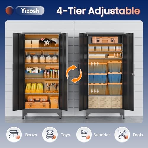 Yizosh Metal Garage Storage Cabinet with 2 Doors and 4 Adjustable Shelves - 71" Steel Lockable Filing Cabinet,Locking Tool Cabinets for Home,Office,Garage,Gym,School - Image 6