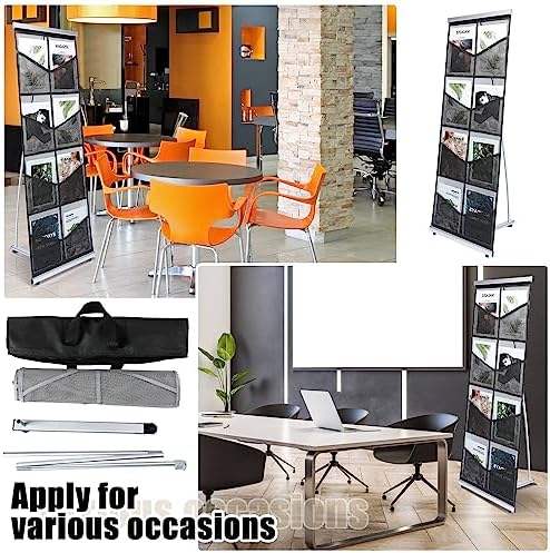 Outus 8 Pocket Mesh Literature Holder Portable Floor Stand Roll up, Black - Image 4