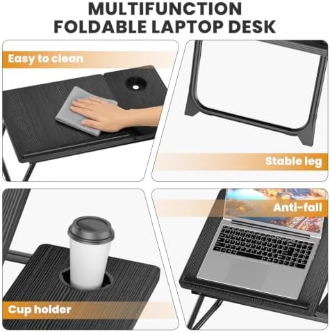 Laptop Bed Desk, 5-Angle Adjustable Bed Laptop Table with Cup Holder - Image 6