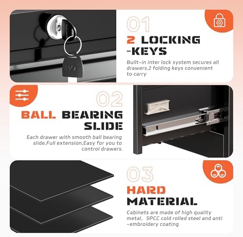 INTERGREAT Lateral File Cabinet 2 Drawer, Black Metal File Cabinets for Home Office, Locking File Cabinet for Letter/Legal/F4/A4 Size, Easy Assembly - Image 6
