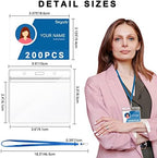 Segarty Lanyards with ID Holder, 200 Pack Horizontal Clear Plastic Name Tags Badege Holders Bulk, Blue Strap Clips Waterproof Ziplock Nametag Protector for Business Meeting, School, Office - Image 2