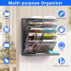 Legal/Letter Size Hanging Wall File Organizer Desktop Self Standing File Organizer,6-Tier Wall Mount Paper Document Folder Holder,Metal Mesh Magazine Rack for Office Home, Black ﻿ - Image 7