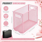 Zhengmy 3 Pcs Hanging File Organizer Letter Size File Holder Metal Mesh Filing Box Desktop Folder Letter Storage Cabinets Magazine Holder with Handles for Home Office School Document (Pink) - Image 3