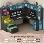 SEDETA 68" Farmhouse L Shaped Computer Desk with Hutch, Storage Drawers - Image 4