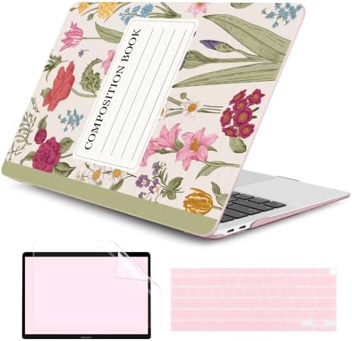 DONGKE Case for MacBook Air 13 Inch (2021-2018 Models A2337 M1/A2179/A1932), Floral Composition Book Hard Shell Case with Keyboard Protector, Compatible with Retina Display and Touch ID by DONGKE