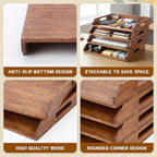 AceOrbit 4 Pcs Stackable Paper Tray Acacia Wood Desk Organizer Letter Tray - Image 3