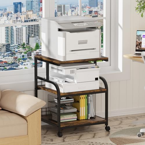 Lerliuo 3 Tier Brown Large Printer Stand with Adjustable Storage Shelf - Image 6