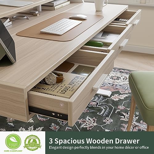 CubiCubi One-Piece Standing Desk 55x26 with 3 Wood Drawers, Pale Walnut - Image 5