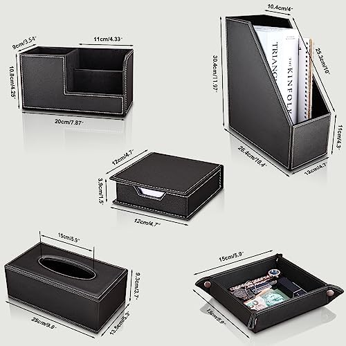 KINGFOM 5 PCS/SET Pu Leather Desk Organizer File Holder Accessories, Magazine Storage Rack+Desktop Pen&Pencil Holder+Tissue Box Cover+Leather Jewelry Accessories Tray - Image 3