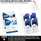 2 Pack Acrylic Brochure Holder 8.5 x 11, 2 Tier Brochure Display Stand with Removable Divider for 4 x 9 inches Trifold Pamphlets, acrylic flyer holder 8.5 x 11 Stands for Flyer, Pamphlet, Magazine - Image 5