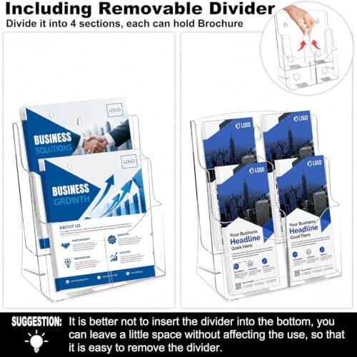 2 Pack Acrylic Brochure Holder 8.5 x 11, 2 Tier Brochure Display Stand with Removable Divider for 4 x 9 inches Trifold Pamphlets, acrylic flyer holder 8.5 x 11 Stands for Flyer, Pamphlet, Magazine - Image 5