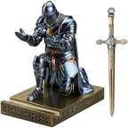 Medieval Armored Knight Pen Holder Figurine Paperweight Phone Stand Blue - Image 2