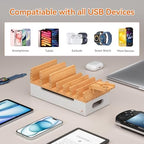 Bamboo Charging Station with 5 Port Charger HUB & 5 Cables-Natural + White - Image 2