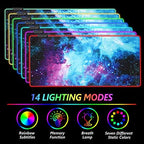 AIMSA RGB Gaming Mouse Pad Extended, Large Led Mousepads Non-Slip Rubber Base with 14 Lighting Modes, Computer Keyboard Mat Soft Desk pad Waterproof 35.4 x 15.8 inches, Galaxy Nebula Universe - Image 2