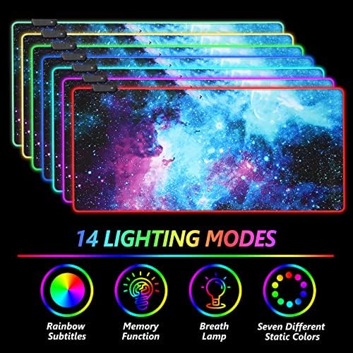 AIMSA RGB Gaming Mouse Pad Extended, Large Led Mousepads Non-Slip Rubber Base with 14 Lighting Modes, Computer Keyboard Mat Soft Desk pad Waterproof 35.4 x 15.8 inches, Galaxy Nebula Universe - Image 2