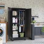 61" Metal Storage Cabinet with Lockable Doors, Cleaning Supply Cabinet with Pegboard and Hanging Rod. Garage Tool Storage Cabinets for Home, Laundry, Office, Home Kitchen Utility Cabinet - Image 2