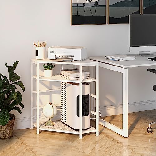 VEDECASA Corner Printer Stand Table with Power Outlet Charging Plugs USB Port Adjustable Storage Shelf Computer Tower CPU Stand Holder for Home Office (White) - Image 6