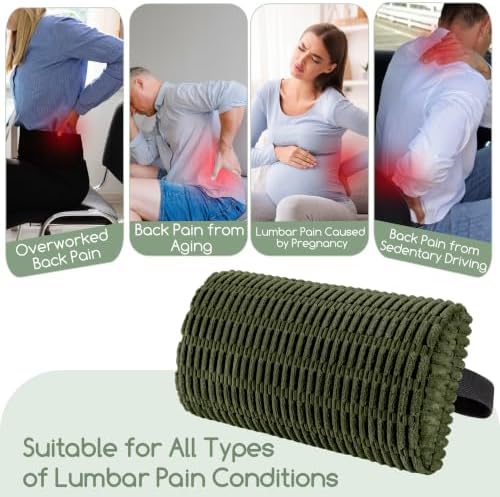 Lumbar Support Pillow for Recliner Chair/Office Chair/Couch, Memory Foam Back Support Cushion with Adjustable Strap, Recliner Cushions for Lower Back Pain Relief, Sleeping, Washable Cover, Dark Green - Image 7