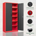 Letaya Metal Garage Storage Cabinets with Lock, 71" Tall Locker Organizer Steel Tool Cabinets,5 Adjustable Shelves 2 Doors for Home Office, Warehouse,Garage,Industrial,Employee (Black Red) - Image 6