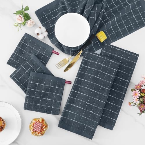 Homaxy Cotton Terry Kitchen Towels and Dishcloths Set of 8, Dark Grey - Image 6