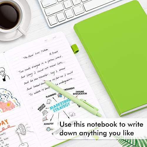 feela 12 Pack Notebooks Journals Bulk, Hardcover Notebook Classic Ruled Lined Journals with Pen Holder for Women Girls School Business Supplies, with 12 Black Pens, 120 GSM, 5.1”x8.3”, A5, Green - Image 4
