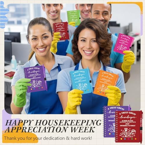 Resurhang 24 Sets Housekeeper Week Appreciation Gifts Housekeepers Cleaning Design Notebook with Pen in Holder and Sticky Note Notepad Index Tab Team Inspirational Gift for Housekeeping Employee - Image 4