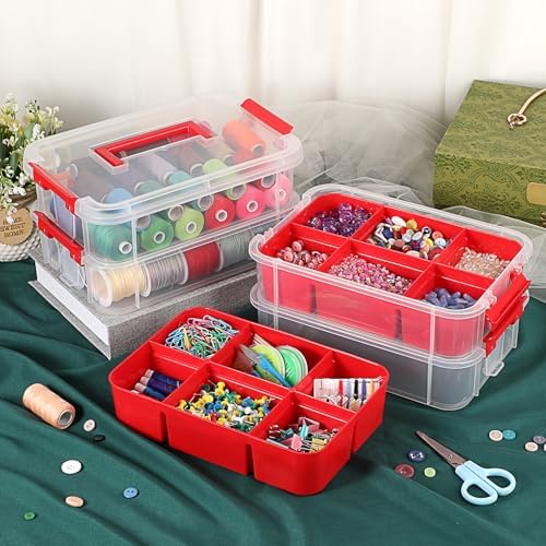JUXYES 4-Tiers Plastic Stack Carry Storage Containers Box wih Handle Lids - Image 2