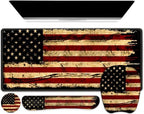 Large Mouse Pad with Wrist Support 4in1 Set, XXL Game Mousepad + Keyboard Wrist Rest+Mouse Wrist Rest+Coaster with Ergonomic Design Gaming Mat for Home Office Table Computer I Retro USA Flag by NXZGO