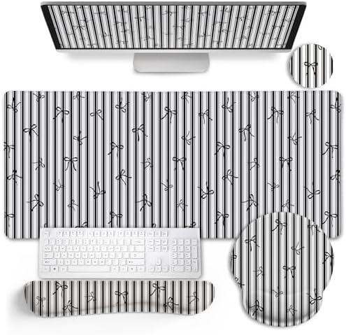LIMKRIAN Black Striped Ergonomic Large Desk Mat Set with Wrist Rest by LIMKRIAN