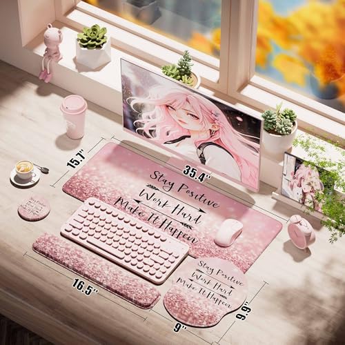 Desk Mat Set Keyboard and Mouse Pad with Wrist Rest Support - Image 3