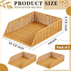 Yeaqee 2 Pcs Paper Tray Organizer for Desk Woven Letter File Organizer A4 File Tray Desk Paper Basket Letter Size Imitation Rattan Holder Organization Rack for Office Storage(Brown,Sleek Style) - Image 2