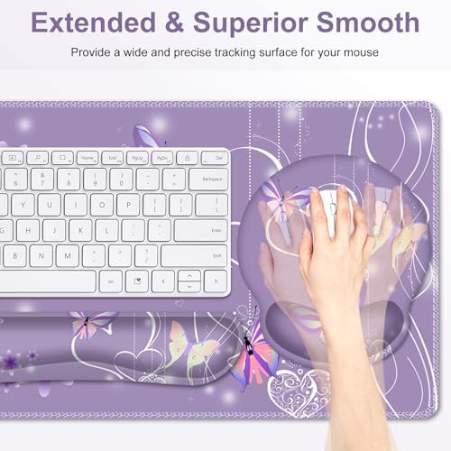 Purple Butterflies Florals Mouse Pad, XXL Large Desk Mat Extended Reading Desk pad, 4PCS Non-Slip Rubber Base Computer Big Mousepads for Work, Game, Office, Home Decor Girls Woemn Gifts Accessories - Image 4