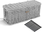 Cable Management Box, Desk Handwoven Rattan Cord Hider Cable Organizer Box With Lid Button Lock, Power Strip Cover Wicker Decorative Basket, Floor Wire Hiding Extension Cord Box (grey) by AllHercom