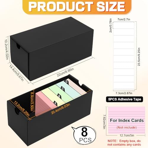8Packs 3x5 Index Card Box,Index Card Organizer Box with Lid,Hold 8000 Cards,Black Recipe Holder for 3''x5'' Notecard Recipe Flashcard Card - Image 2