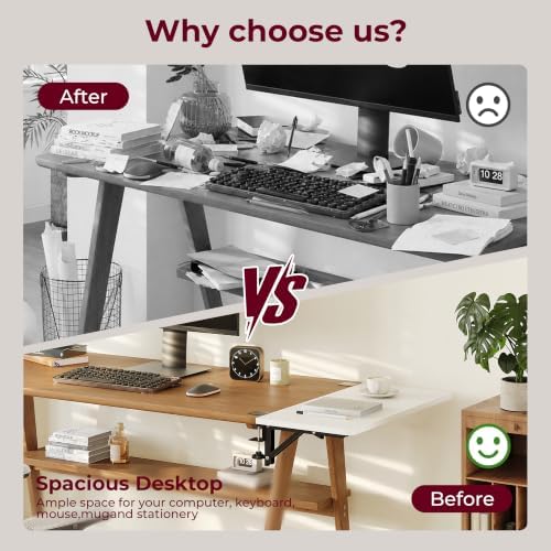 Desk Extender Tray, 16"×12" Clamp-On Arm Rest Shelf, 90° Foldable Computer Elbow Support for Office Home, Space-Saving Keyboard Mouse Tray (White) - Image 3