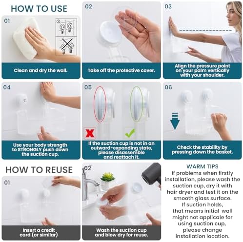 TAILI Shower Caddy Suction Cup Bathroom Organizer Shelves Frosted Clear 2pack - Image 5