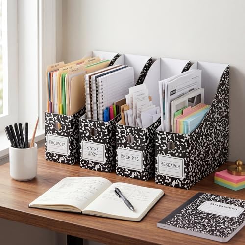 Pasimy 48 Pcs Magazine File Holder Cardboard, Composition Notebook Magazine Holders File Organizer Bulk Foldable Decorative Folder Storage Box Rack for Book Documents School Office Home Desk - Image 7