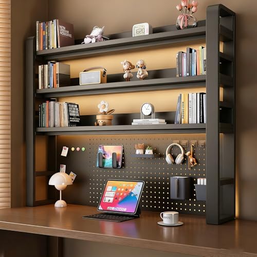 Desk Shelf - Includes a Pegboard and a Free 31-Piece Storage Accessory Set, Desk Hutch, Adjustable Hutch for Home Office Dorm (4-Tier Black Frame + Black Board 37.4×9.8×48.5") by Unknown