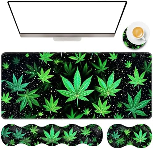 TGFEWYTJYJ Extended Gaming Mouse Pad,Memory Foam Ergonomic Keyboard Mouse Wrist Rest Support Set,Large Desk Mat with Stitched Edges,Non-Slip Base Mousepad Home Office,Marijuana Leaves by GFEWYTJYJ