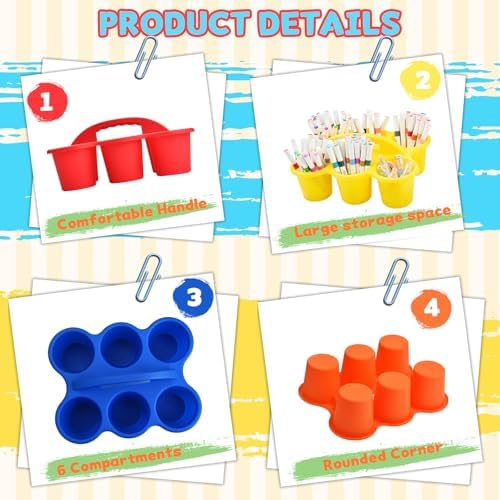 Haundry 6 Pack Classroom Caddy Storage Basket with Handle, Plastic Drink Cup Caddy Holder, 6 Compartments for Kids, Table, Office, Arts, Crafts, Crayon, Marker, Pencil, School Supplies - Image 3