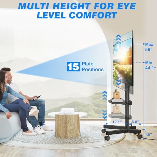 Rfiver Mobile TV Cart Rolling TV Stand with Power Outlet for 32-75 Inch TVs - Image 4