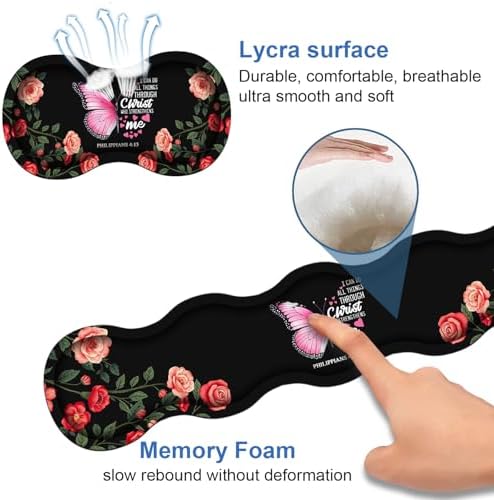 Ergonomic Memory Foam Mouse Pad Wrist Rest Set, Large Desk Pad + Keyboard Wrist Rest + Mouse Wrist Cushion + Coaster for Home Office Study Gaming, Floral Butterfly Quotes Bible Verse Philippians 4:13 - Image 6