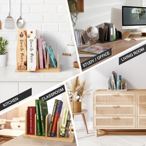 Cook Book Organizer, 4 Sections, Recipe Book Holder Rack, Tabletop Stand for Convenient Cookbook Storage, Vertical Cook Book Stand Kitchen, Binder Holder for Desk & Countertop (Black) - Image 5