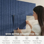 VIVELDA Felt Bulletin Board Tiles 48"x36" - 12-Pack Cork Board Alternative, OEKO-TEX Certified, NRC 0.95 Acoustic Felt Wall Panels, Damage-Free Adhesive, Slatted Design Home Office, Classroom (Indigo) - Image 2