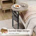 Vagusicc C Shaped End Table with Charging Station, 32" Tall Side Table for Couch and Recliner, Adjustable Height Small Couch Side Table Slide Under Sofa TV Tray Table for Living Room, Bedroom, Greige - Image 3