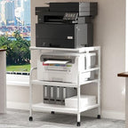 Arbuxzuy Large Printer Stand with Storage Shelf, 23.6" W x 18.9" D Printer Cart with Wheels, 3 Tier Mobile Printer Table for Home Office,Stands for Heat Press Scanner Fax (White) by Arbuxzuy