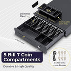 Volcora Cash Register Drawer for Point of Sale (POS) System, 5 Bill/7 Coin, 16" with Adjustable Coin Slots, 12-24V, RJ11/RJ12 Key-Lock, Media Slot, Black - Image 3
