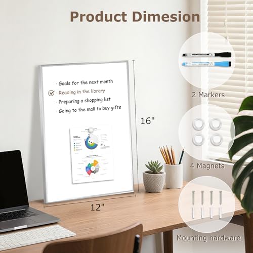 Small Magnetic Whiteboard, 16" x 12" Dry Erase White Board - Image 2