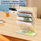 EASEPRES Desk File Organizer Mesh 6-Tier, Hanging Wall Mount Document Organization Stand, Desktop Vertical Mail Paper Folder Holder Rack with Bottom Tray for Office Home Cubicle Countertop, Gold - Image 5